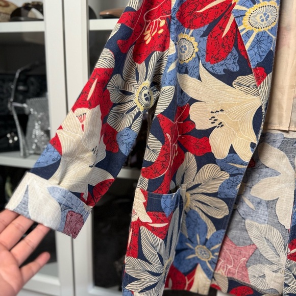 Pykettes Vintage 80’s Blue and Red Floral Patterned Blazer Women's Size Large - Picture 4 of 7